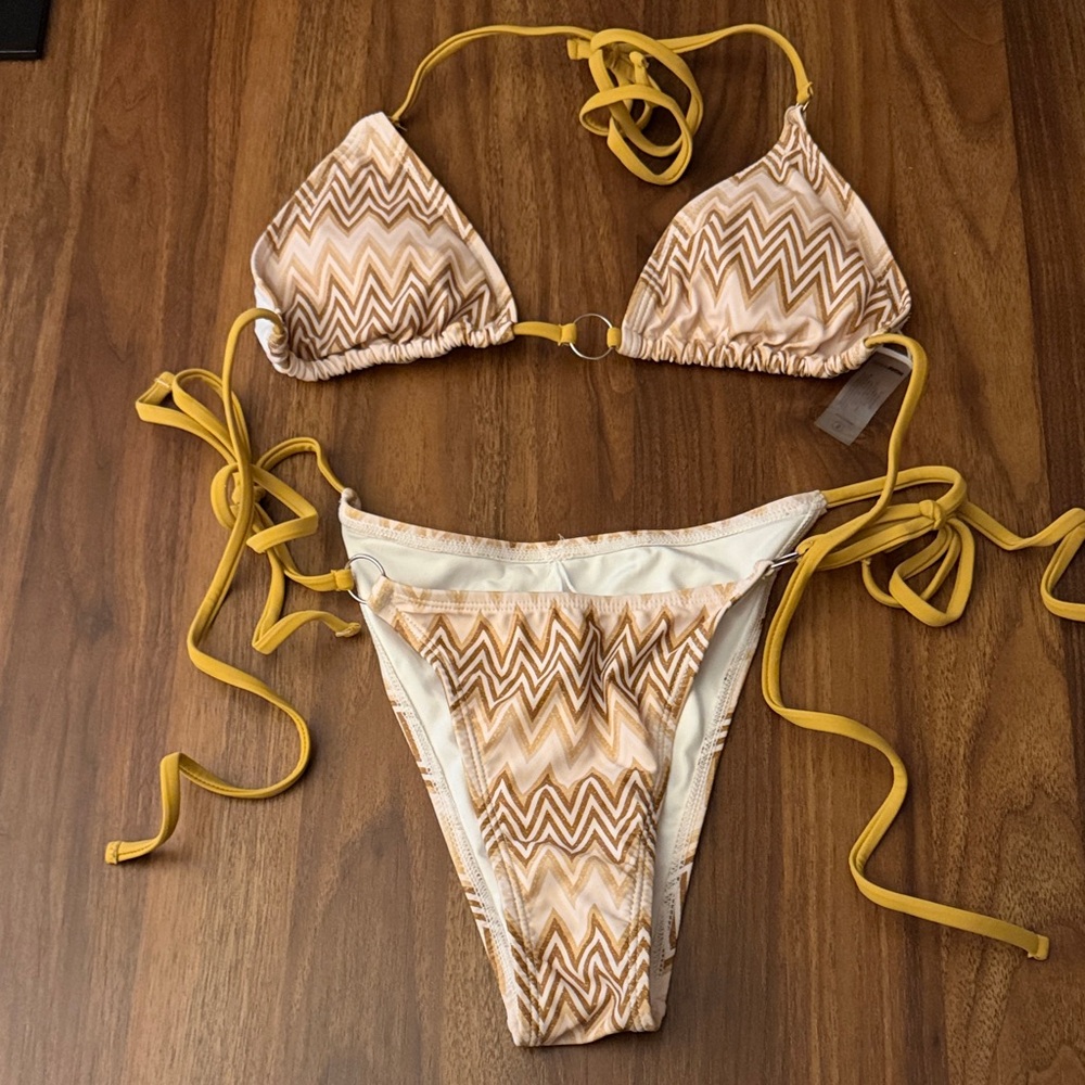 Fashion Nova Chevron Bikini with Mustard Straps